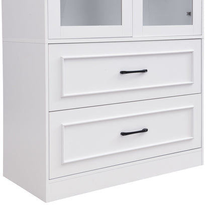Arched Top Storage Cabinet With Fixed 2 Tier Shelves, 2 Large Drawers