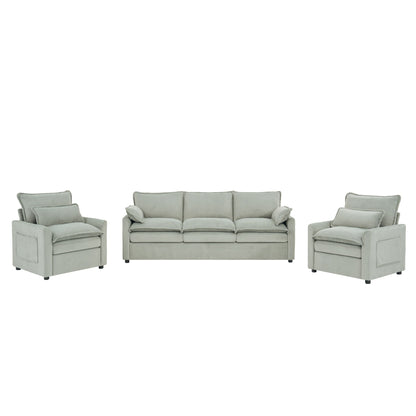 Modern Sofa Set With Double Layer Cushion And Side Storage Pockets