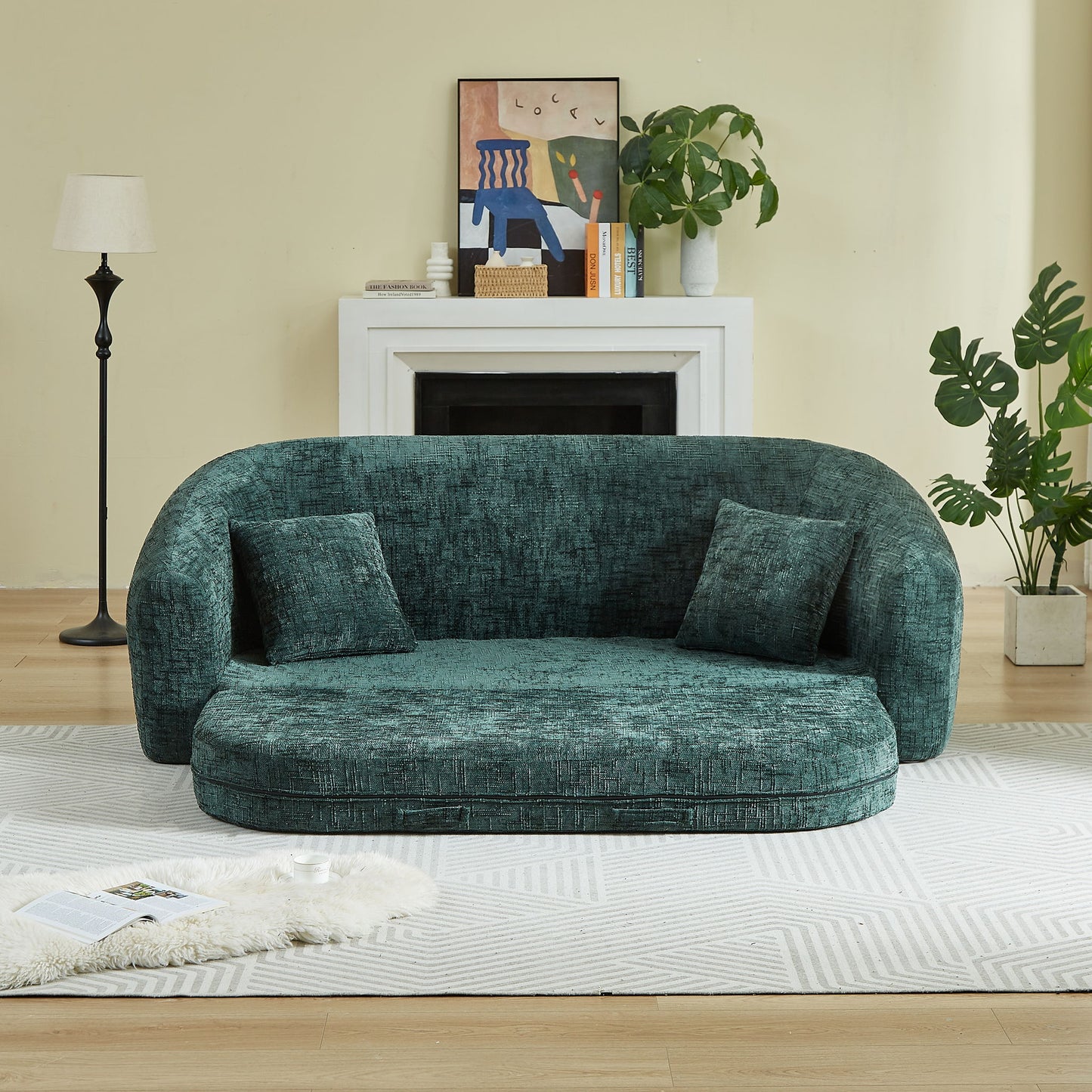 Curved Convertible Sofa, 2 In 1 Fold Out Bed With Pull Out Base And Deep Seat