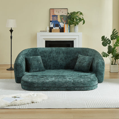 Curved Convertible Sofa, 2 In 1 Fold Out Bed With Pull Out Base And Deep Seat