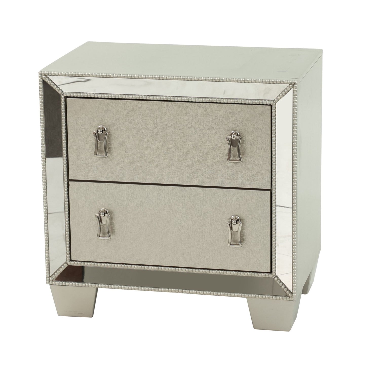 Nightstand With 2 Drawers And Mirror Accent - Silver