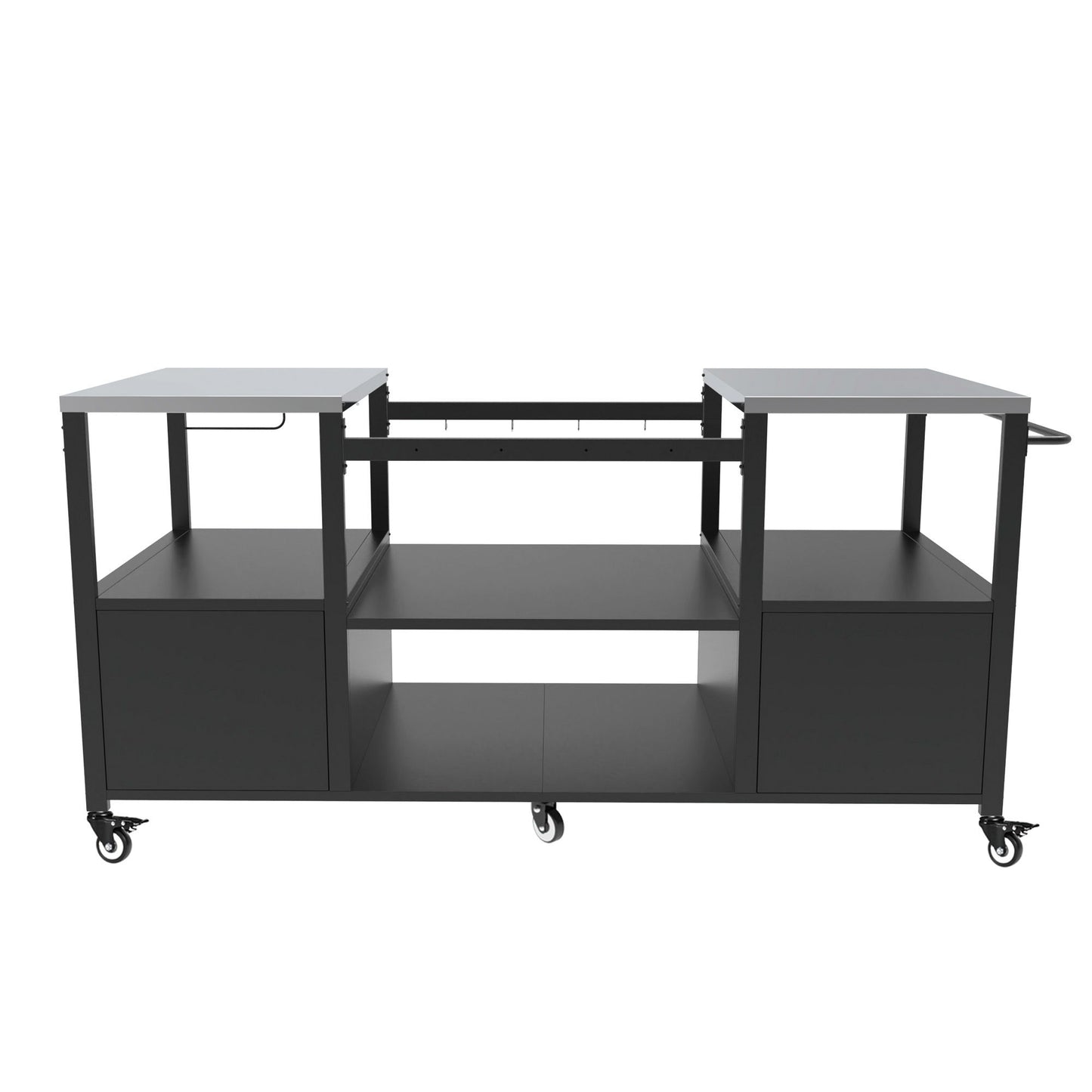 Outdoor Grill Table For Big Egg Style Bbq With Metal Grill Cart And Storage Box And Metal And Stainless Steel - Black / Silver