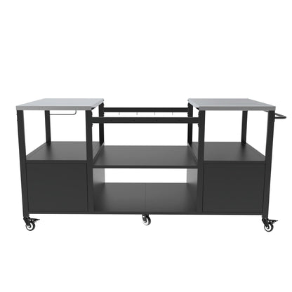Outdoor Grill Table For Big Egg Style Bbq With Metal Grill Cart And Storage Box And Metal And Stainless Steel - Black / Silver