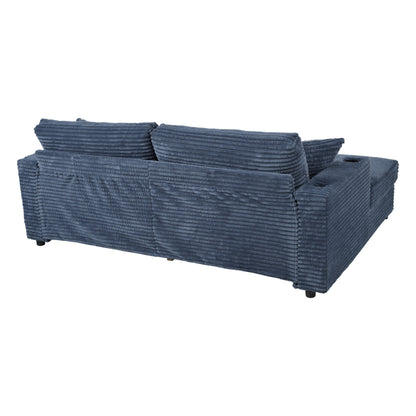 Oversized Loveseat Chaise With 2 USB Ports, 2 Cup Holders And 2 Throw Pillows