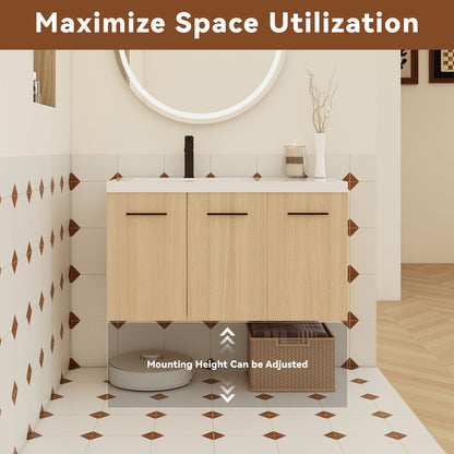 Wall Mounted Floating Bathroom Vanity With Sink, 3 Door Modular Cabinet