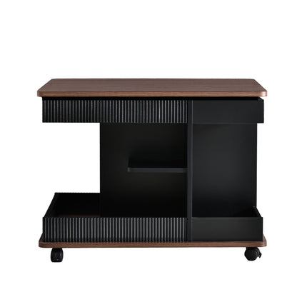 Adjustable End Table With Wheels, 360°Rotating Top And Storage Space