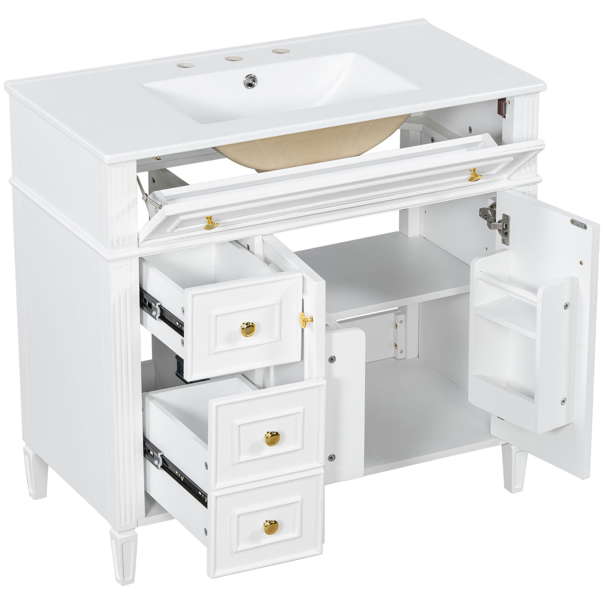 Bathroom Vanity With Sink, 3 Drawers & 2 Doors