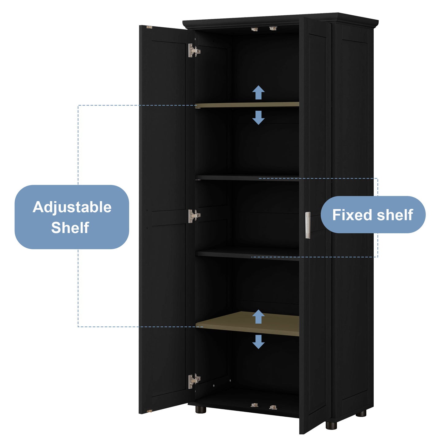 Storage Cabinet With Adjustable Shelves, 2 Doors, Rectangle Design For Bathroom