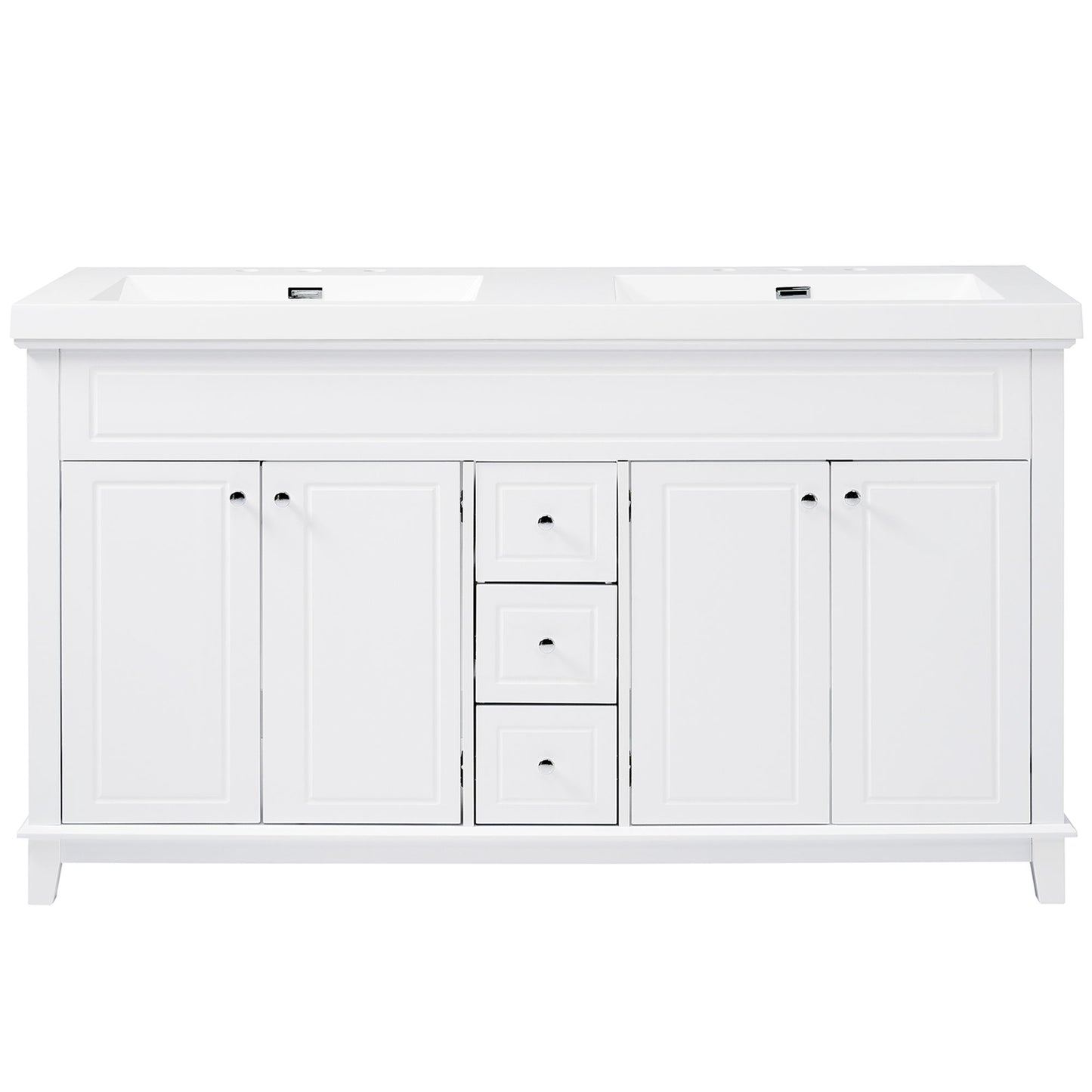 Bathroom Vanity With Double Sinks, 3 Drawers & 4 Doors - White