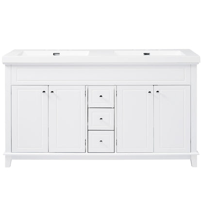 Bathroom Vanity With Double Sinks, 3 Drawers & 4 Doors - White