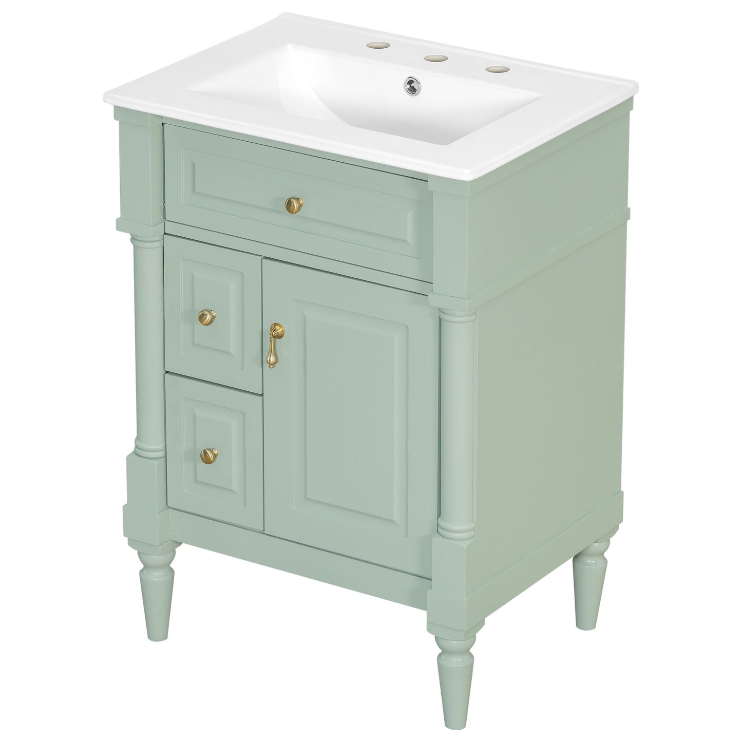 Freestanding Bathroom Vanity With Sink, Adjustable Shelf & Flip Drawer