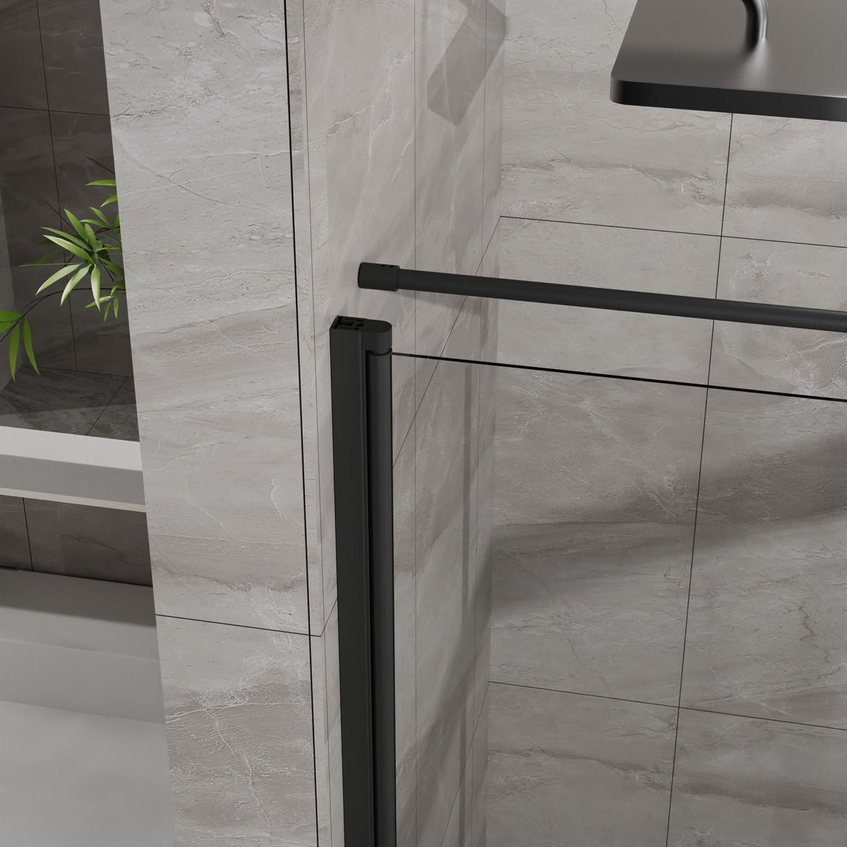 Corner Shower Enclosure, Frameless Pivot Door - Black