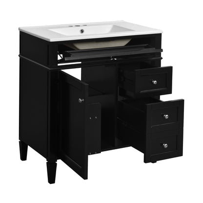 Bathroom Vanity With Top Sink, 2 Drawers & Tip Out Drawer