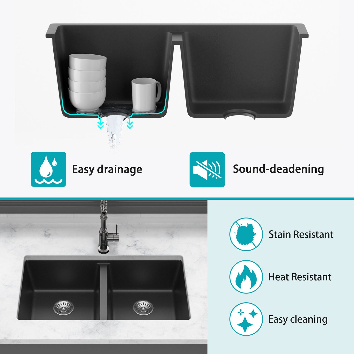 Granite Composite Double Bowl Undermount Kitchen Sink