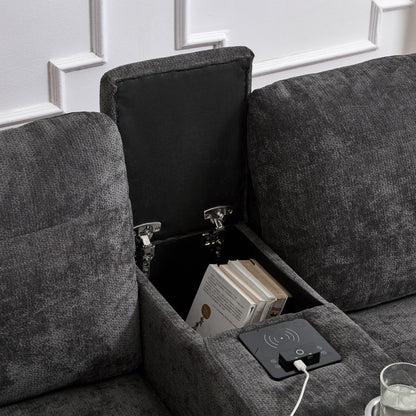 Modern Sectional Sofa U-Shaped With Movable Ottomans, tooth Speakers, LED Lights And Modular Storage