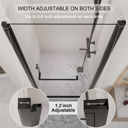 Semi-Frameless Pivot Shower Door With Adjustable Width, Reversible Installation