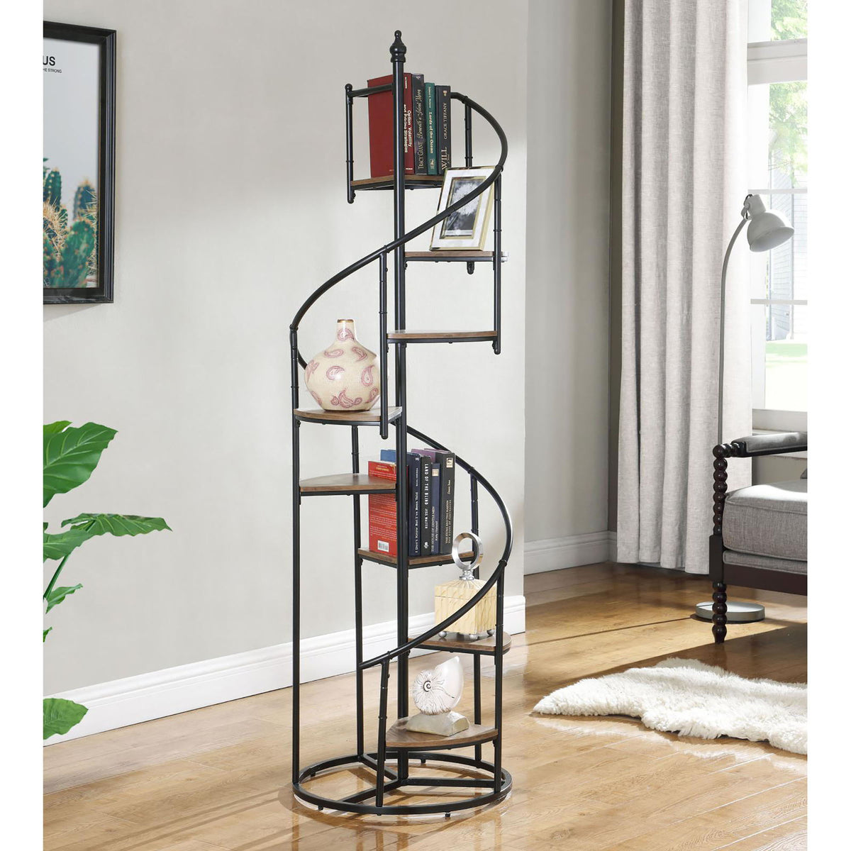 8 Shelf Staircase Bookcase Industrial Storage And Scratch Resistant Shelves - Brown