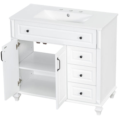 Modern Bathroom Vanity With Sink, 3 Drawers & 2 Doors
