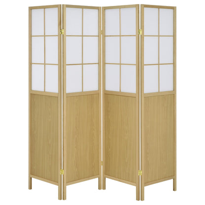 Gabby - 4 Panel Divider Folding Shoji Screen With Windowpane Details - Natural