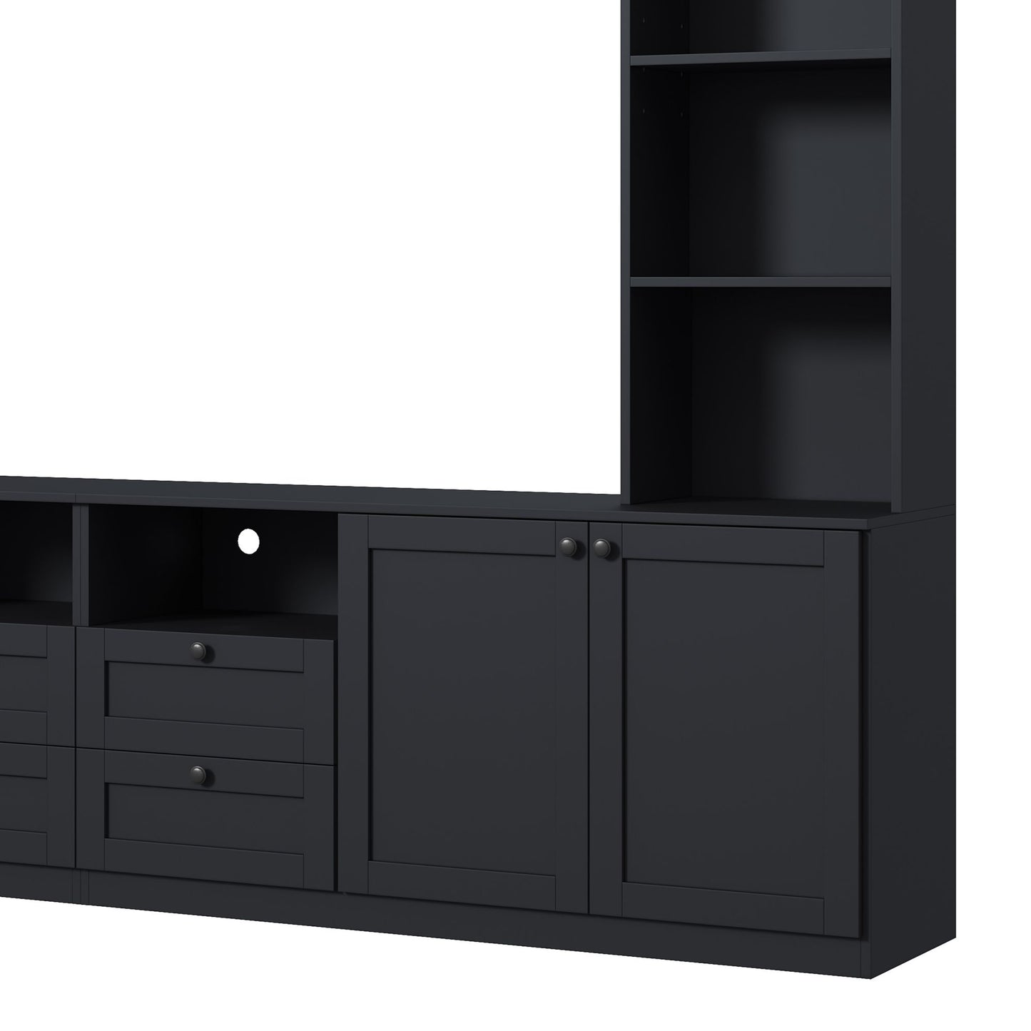 Farmhouse Elegant Entertainment Center Wall Unit With 4 Drawers