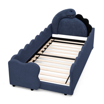 Cute Dinosaur Shaped Bed With Safety Guardrail, Toddler Frame