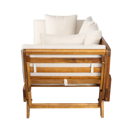 Outdoor Patio Daybed Sofa, 3 Seat Sofa With Foldable Arm 4 Back Pillows