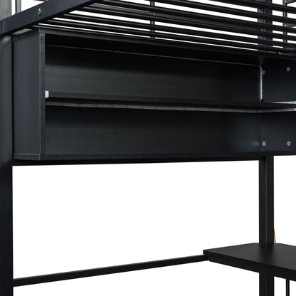 Loft Bed With LED Desk And 4 Storage Shelves