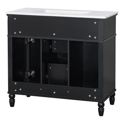 Bathroom Vanity With Sink, Flip-Out Top Drawer, Soft Close Doors, 2 Storage Drawers