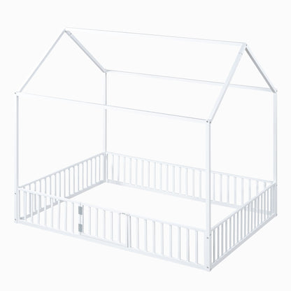 Metal House Bed With Fence And Door