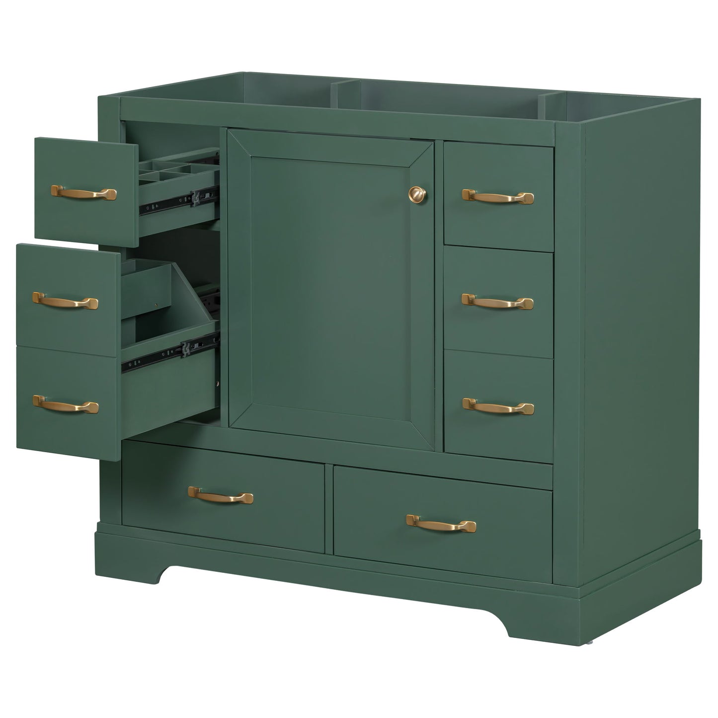 Modern Bathroom Vanity Base Only, 6 Drawer Storage With Adjustable Shelf