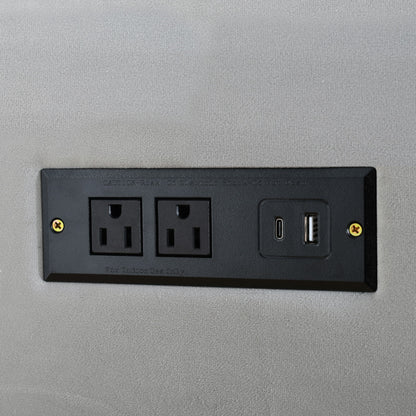 Upholstered Platform Bed, 2 Outlets And USB Charging Ports On Both Sides, 2 Bedside Pillows, Storage Shelves