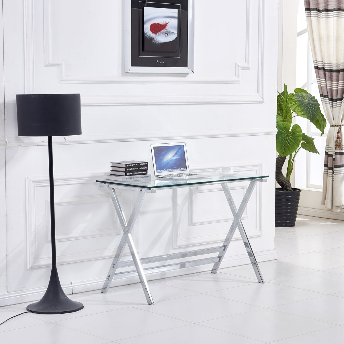 Transparent Glass Computer Desk With Rounded Edges, Tempered Glass Laptop Table - Clear