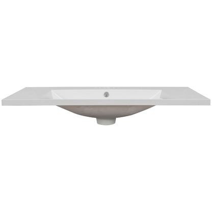 36" Single Bathroom Vanity Top With Undermount Basin, 3 Faucet Holes, Flat Edge - White