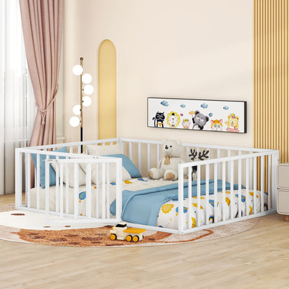 Metal Floor Bed Frame With Fence And Door