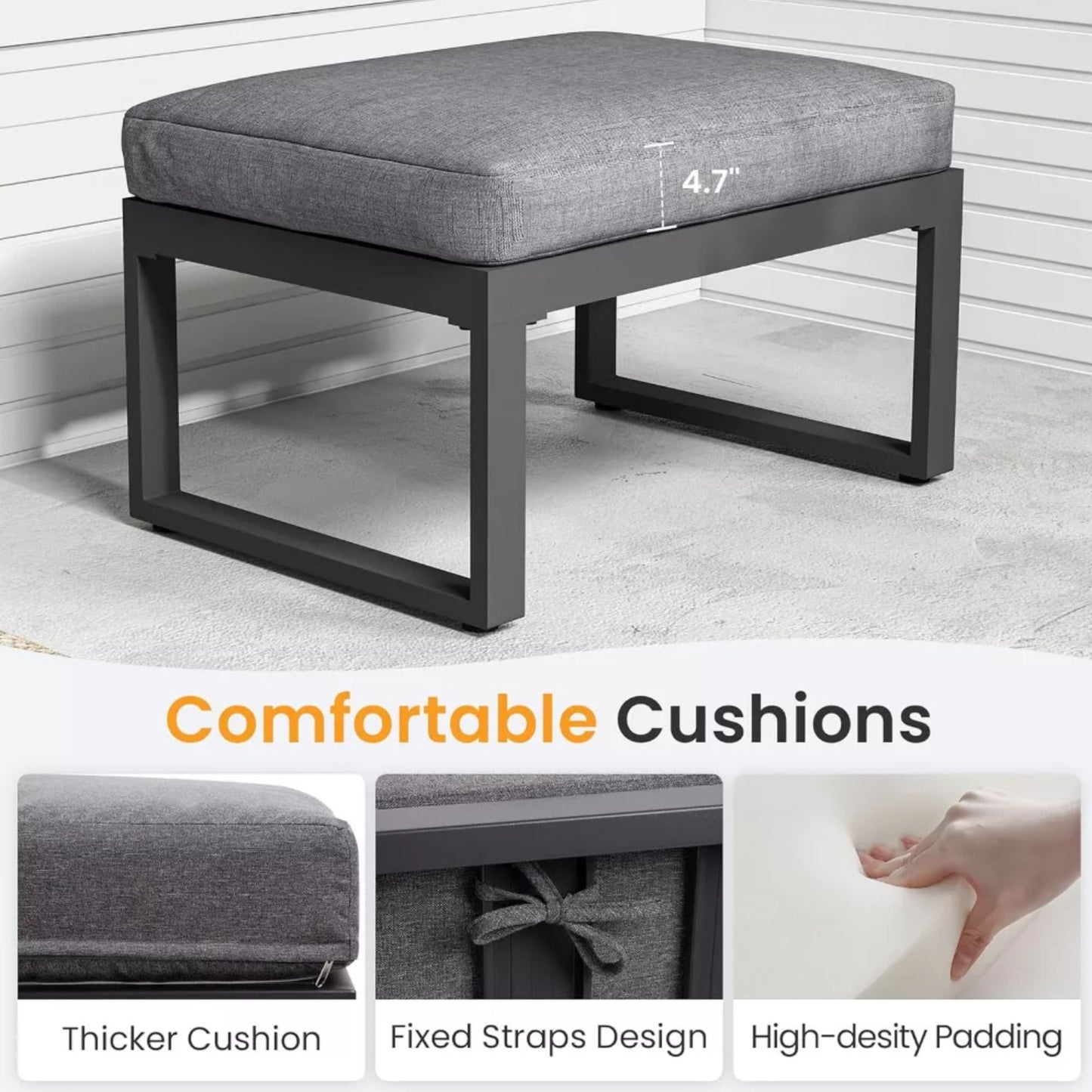 Patio All-Weather Ottomans With Thick Cushions (Set of 2)