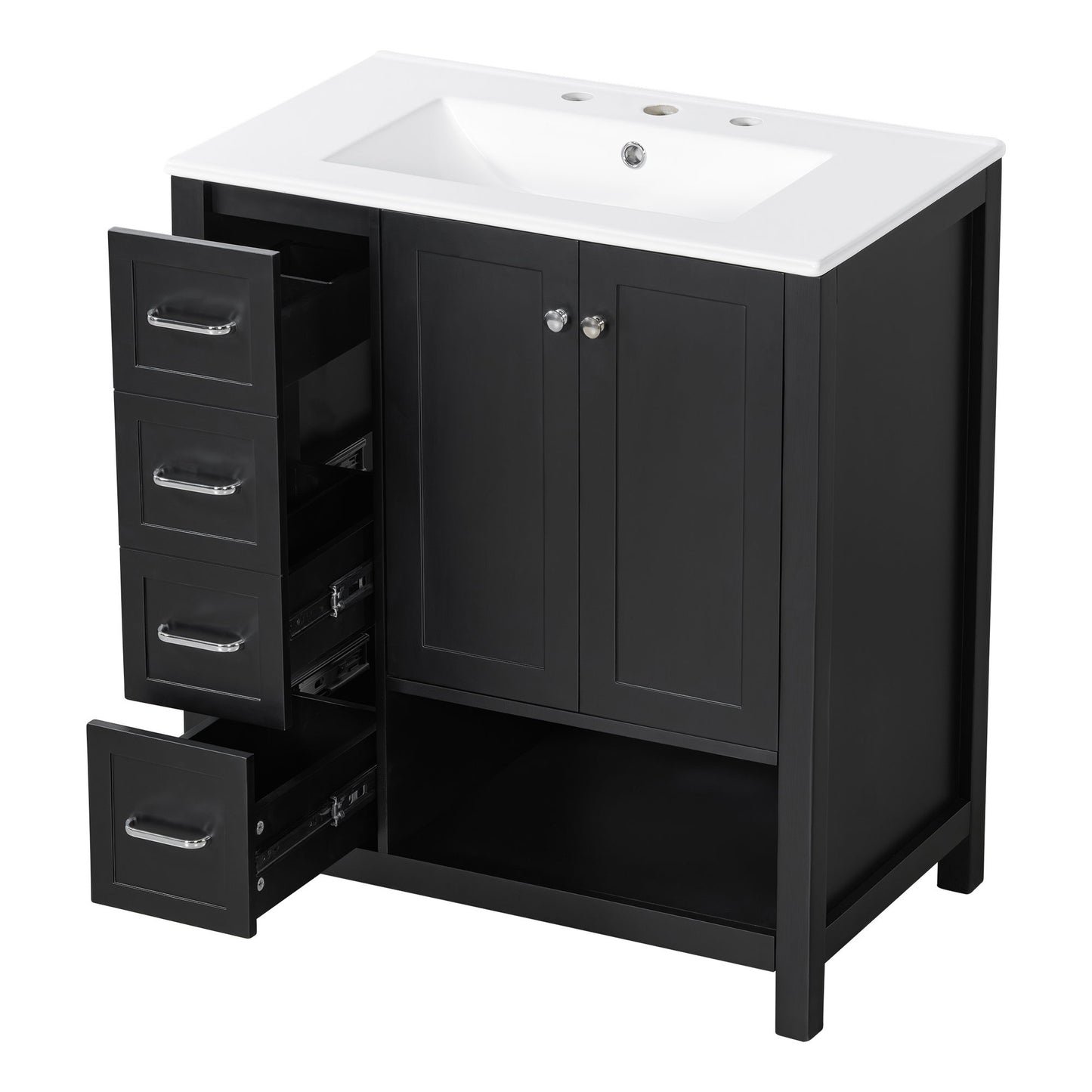 Bathroom Vanity With Sink Top, Bathroom Vanity Cabinet With 2 Doors And 2 Drawers, Open Shelf