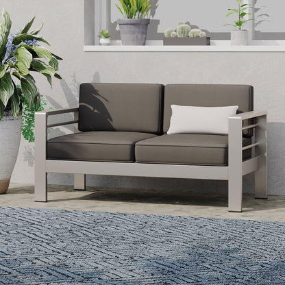 Outdoor Aluminum Loveseat With Cushion - Gray