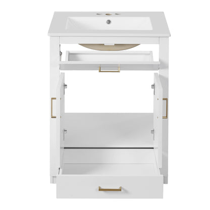 Modern Bathroom Vanity With Integrated Ceramic Sink, 2 Door Cabinet With Tip-Out Drawer