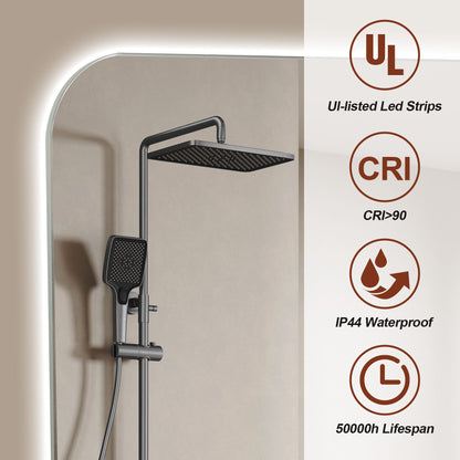 Wall Mounted LED Lighting Mirror With 3 Color Lighting, Dimming, Waterproof, Anti Fog, Touch Switch - Silver