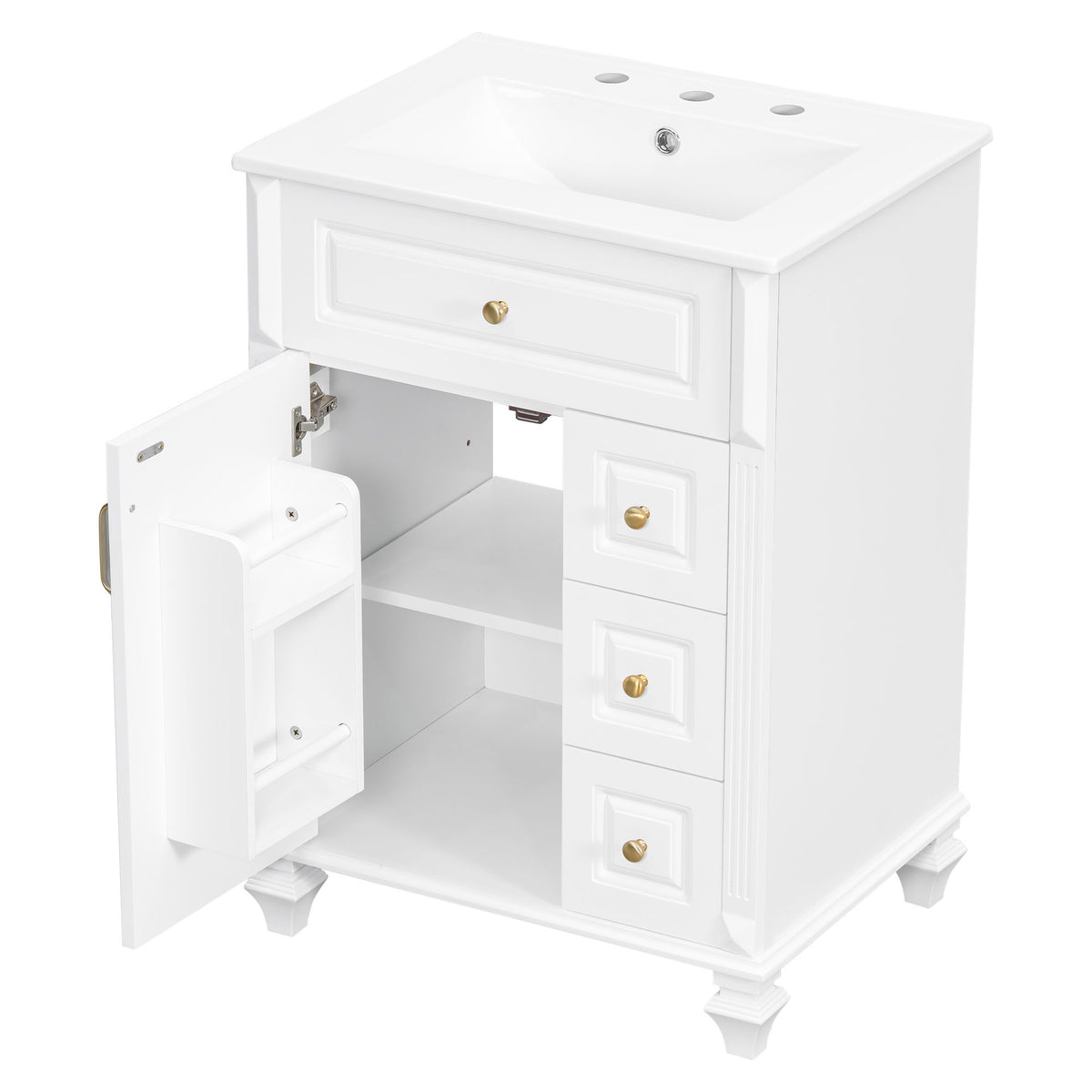 Freestanding Bathroom Vanity With Sink, 3 Drawers & Flip-Out Drawer