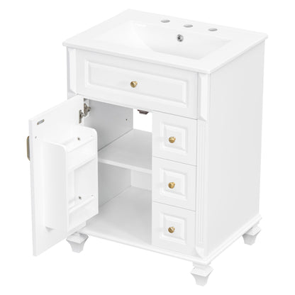 Freestanding Bathroom Vanity With Sink, 3 Drawers & Flip-Out Drawer