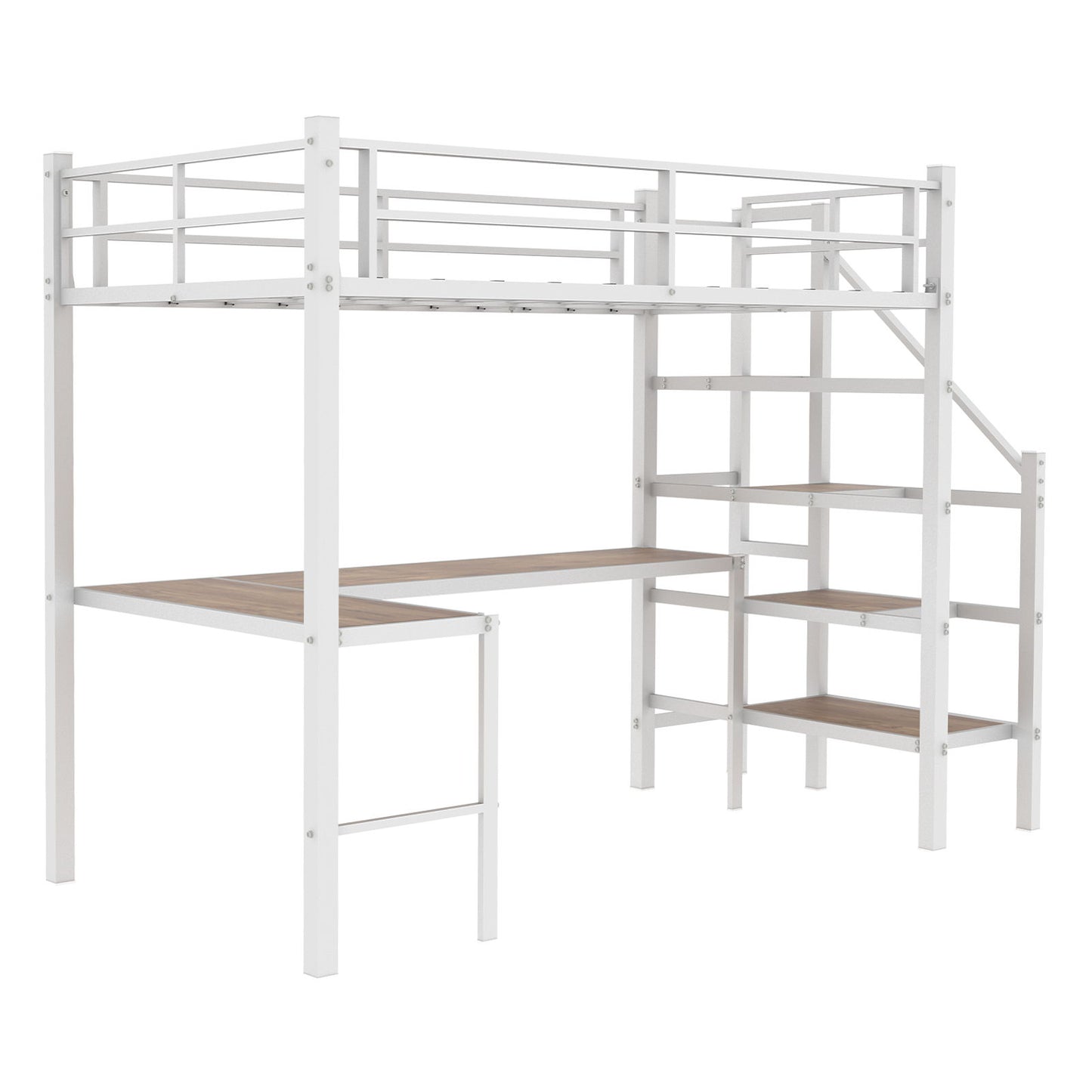 Loft Bed With L-Shaped Desk, Large Storage Space