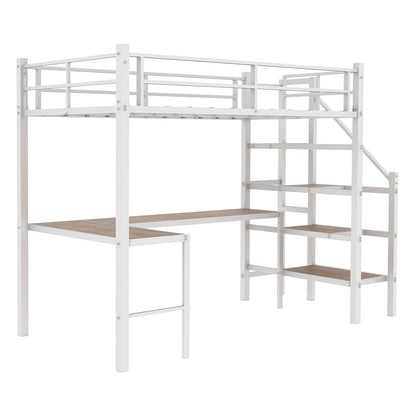 Loft Bed With L-Shaped Desk, Large Storage Space
