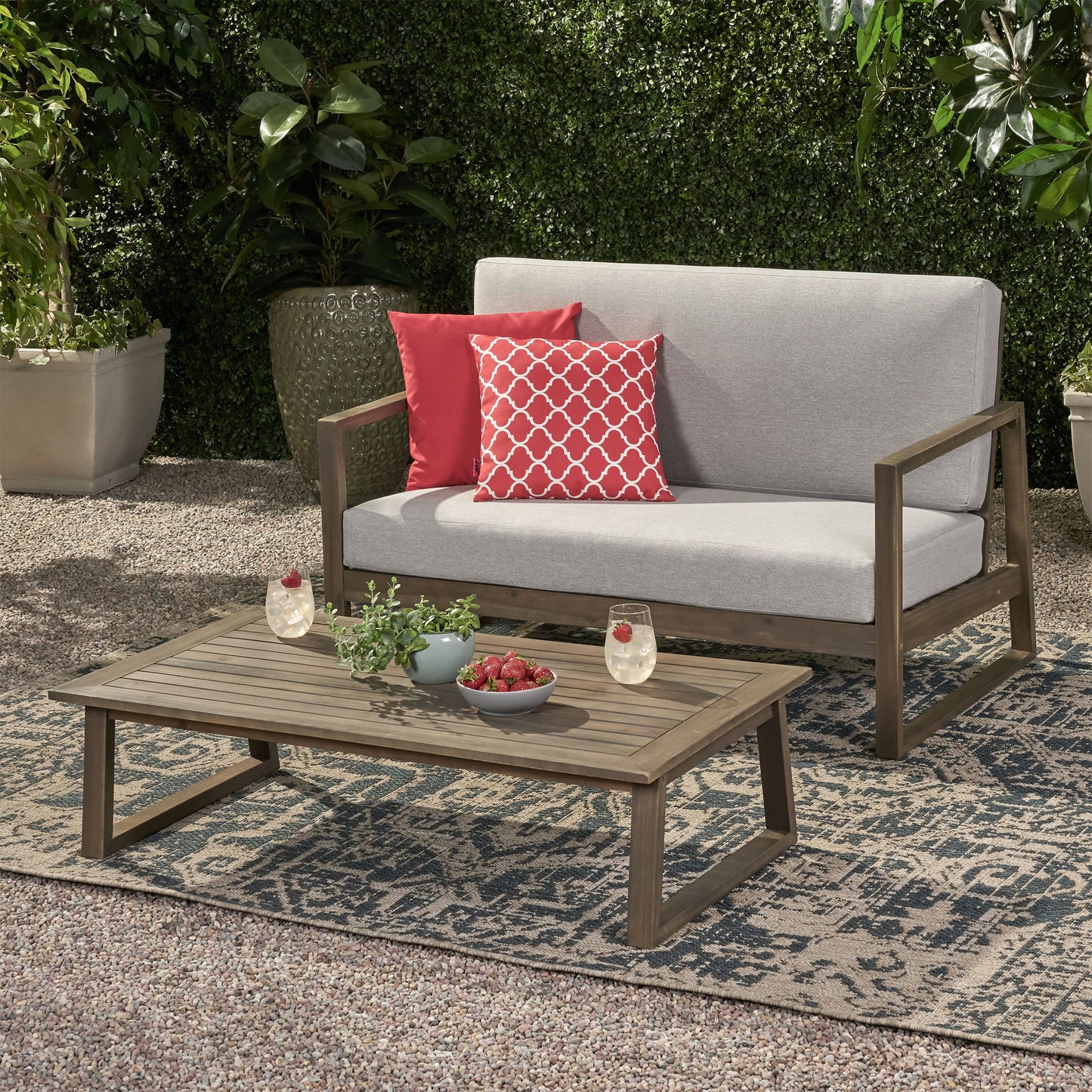 Belgian - Loveseat & Coffee Table Set With Water Resistant Cushions