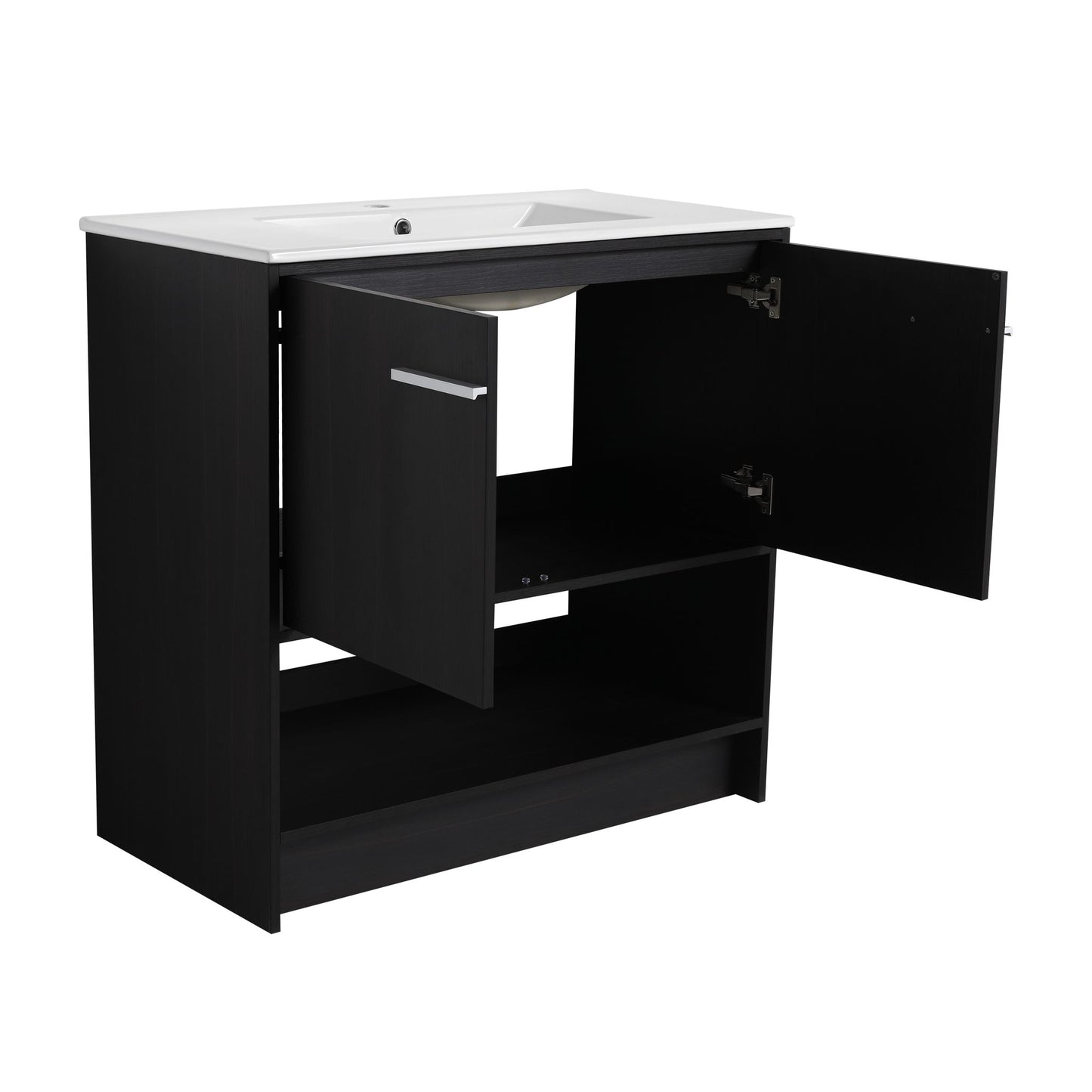 Modern Bathroom Vanity With Ceramic Sink, Freestanding Cabinet, Soft Closing Doors