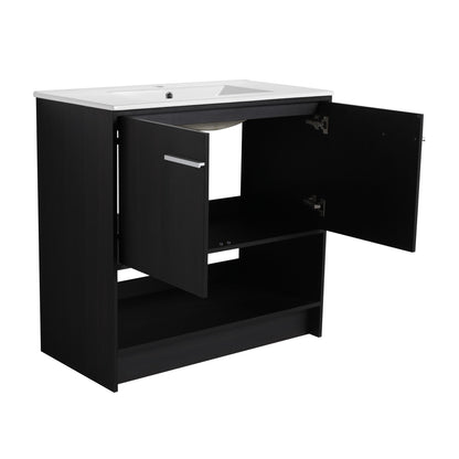 Modern Bathroom Vanity With Ceramic Sink, Freestanding Cabinet, Soft Closing Doors