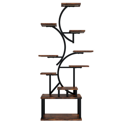 S - Shaped, 10 Tier Plant Stand With 5 Grow Lights - Deep Rustic Brown