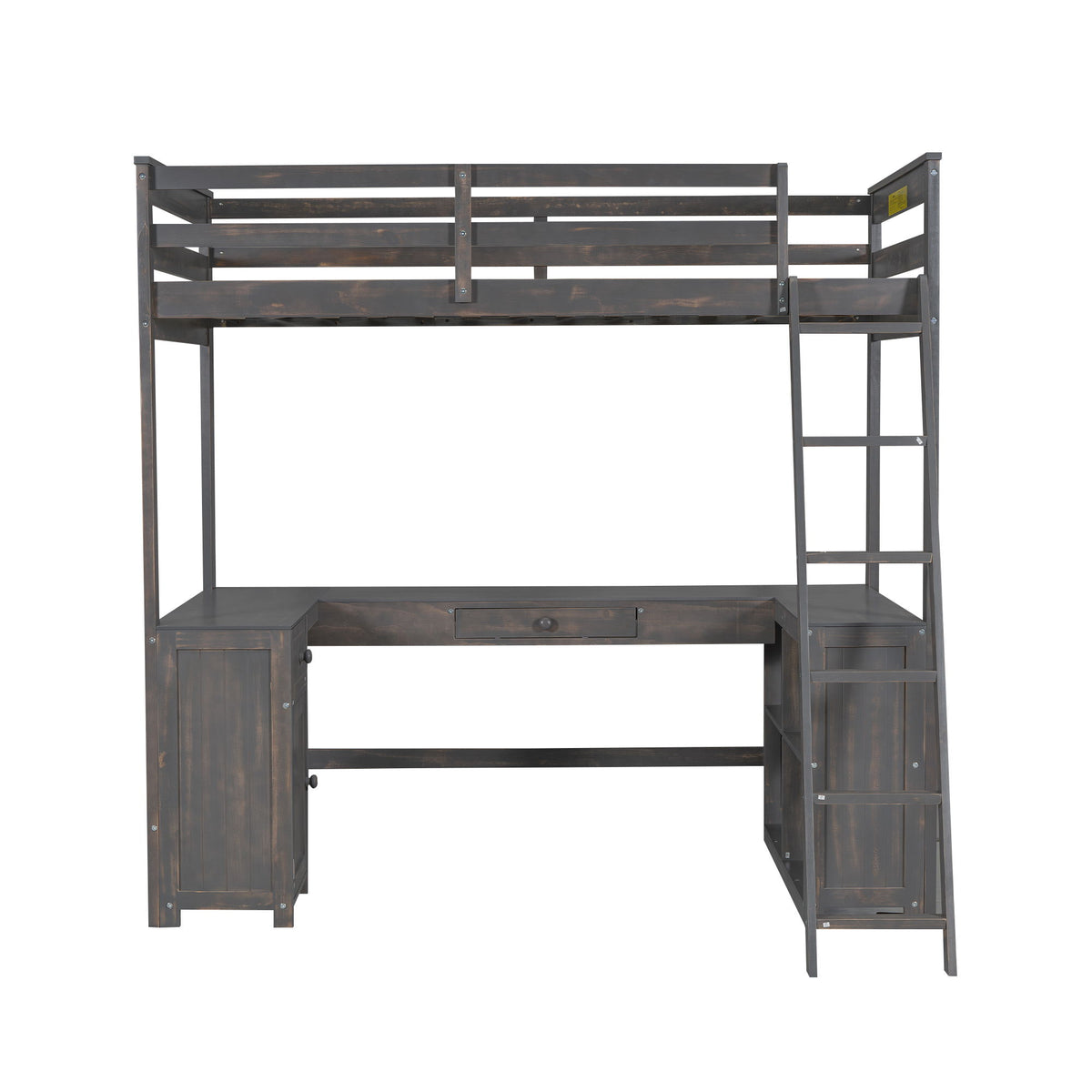 Loft Bed With U-Shaped Desk, Drawers, And Storage Shelves