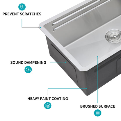 Undermount Stainless Steel Kitchen Sink With Pull Down Faucet & Ledge Workstation
