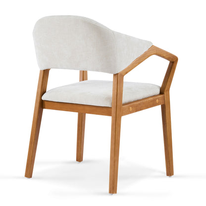 Indoor Upholstered Dining Armchair (Set of 2) - Beige / Teak